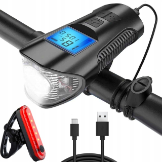 CYKLISTICKÁ LAMPA PREDNÁ ZADNÁ LED KM KONTROLKA HLASNÝ ZVON 3 V 1